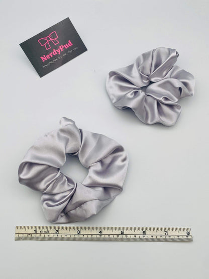 Silver Satin Scrunchie