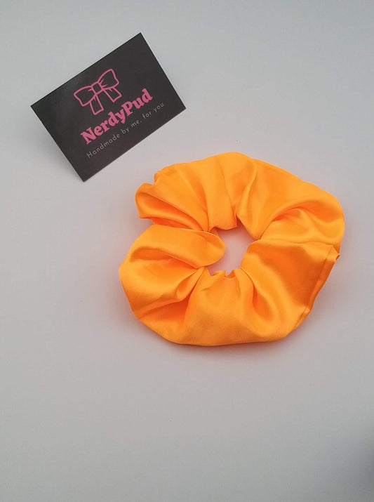 Fluorescent Orange Satin Scrunchie