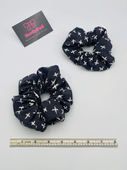 Grey and White Crosses Jersey Scrunchie