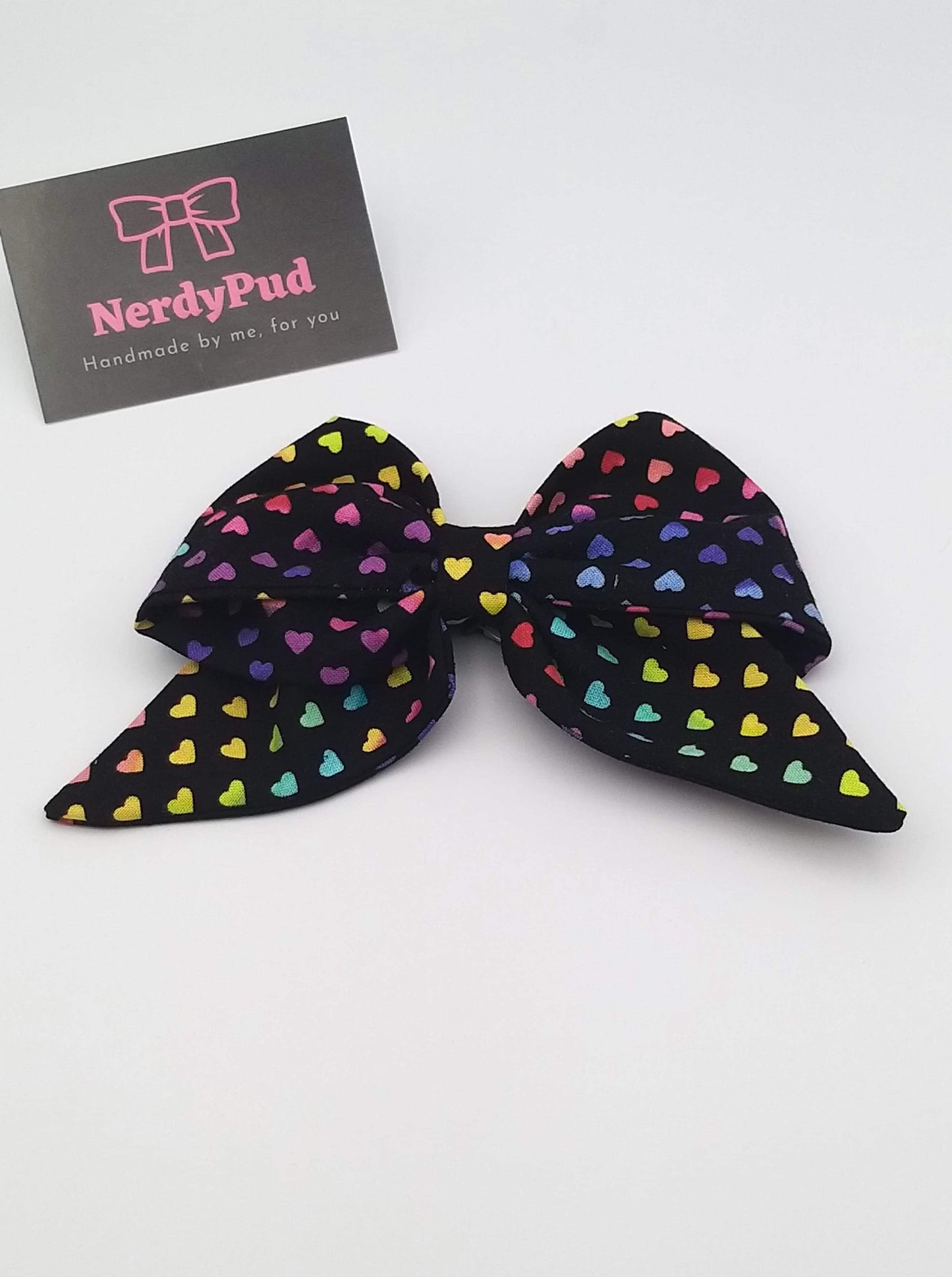 Black Rainbow Hearts Sailor Bow