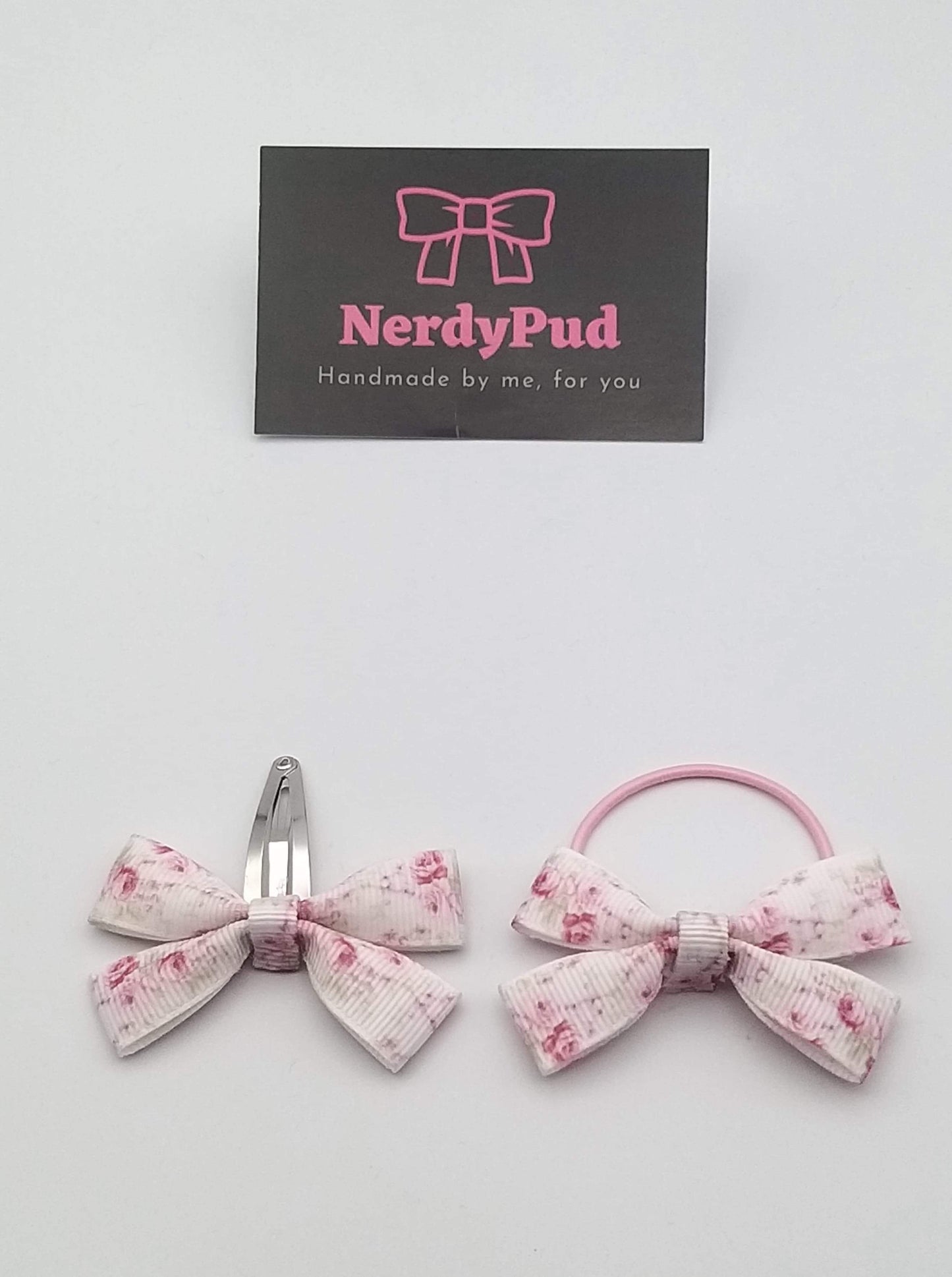 Mini White and Pink Flower Ribbon Hair Bow