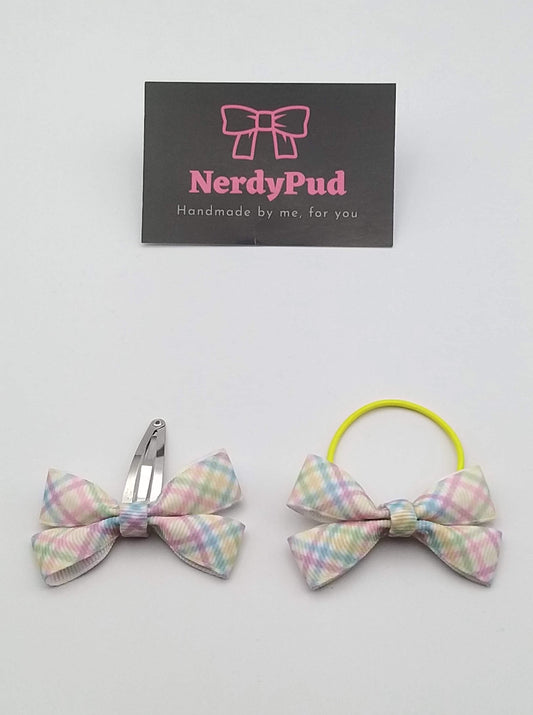 Mini Pastel Rainbow Check Ribbon Hair Bow