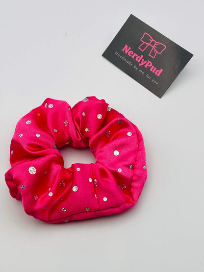 Pink Sequin Satin Scrunchie