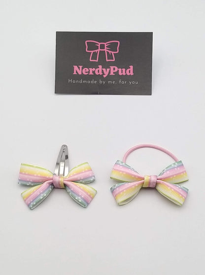 Mini Rainbow Pastel Stripes Ribbon Hair Bow