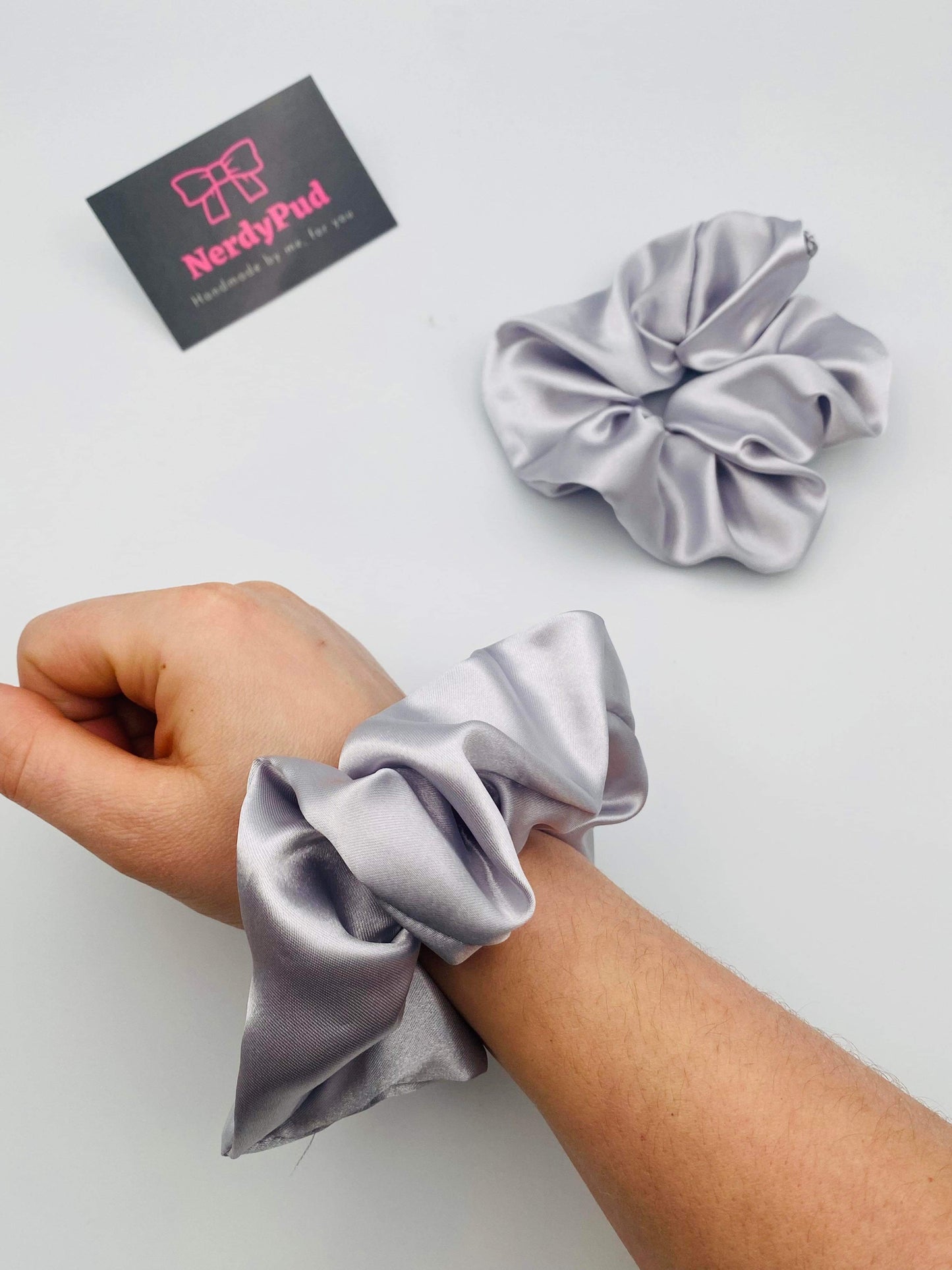 Silver Satin Scrunchie