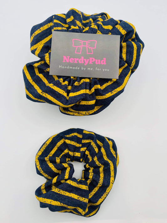 Navy Mustard Striped Jersey Scrunchie