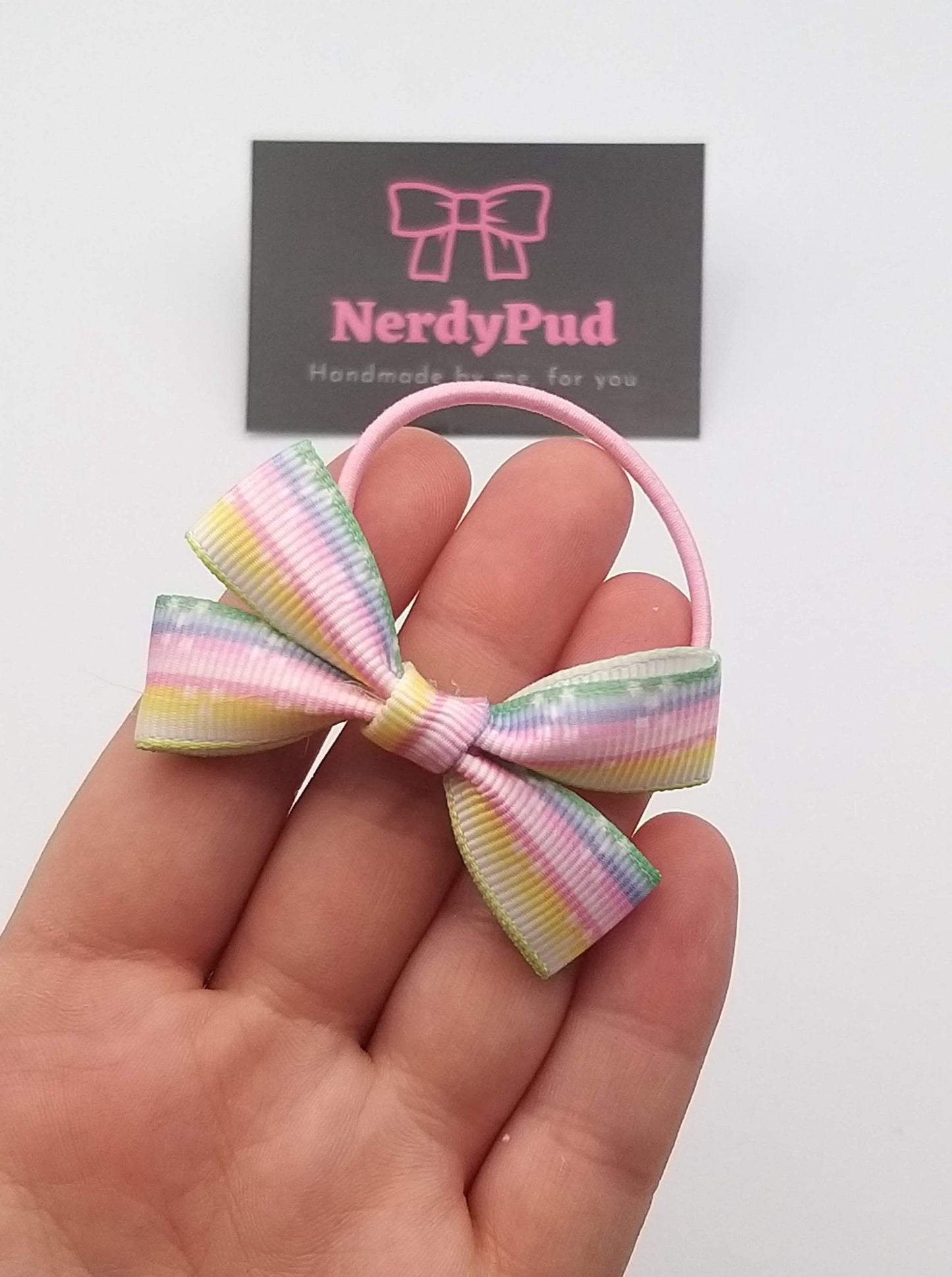 Mini Rainbow Pastel Stripes Ribbon Hair Bow