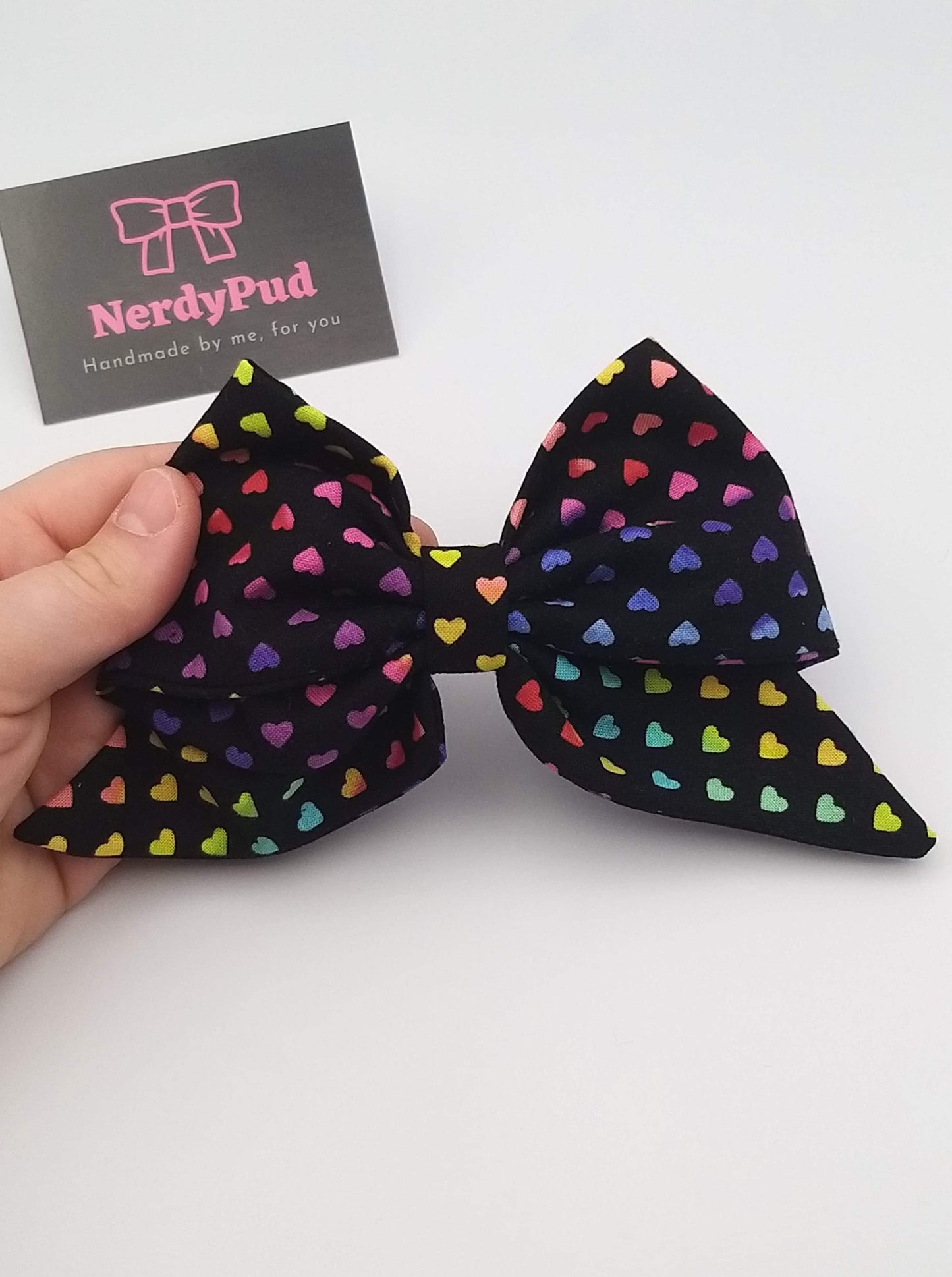 Black Rainbow Hearts Sailor Bow