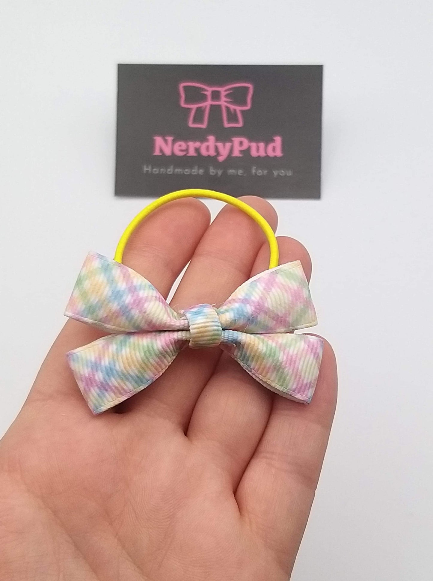 Mini Pastel Rainbow Check Ribbon Hair Bow