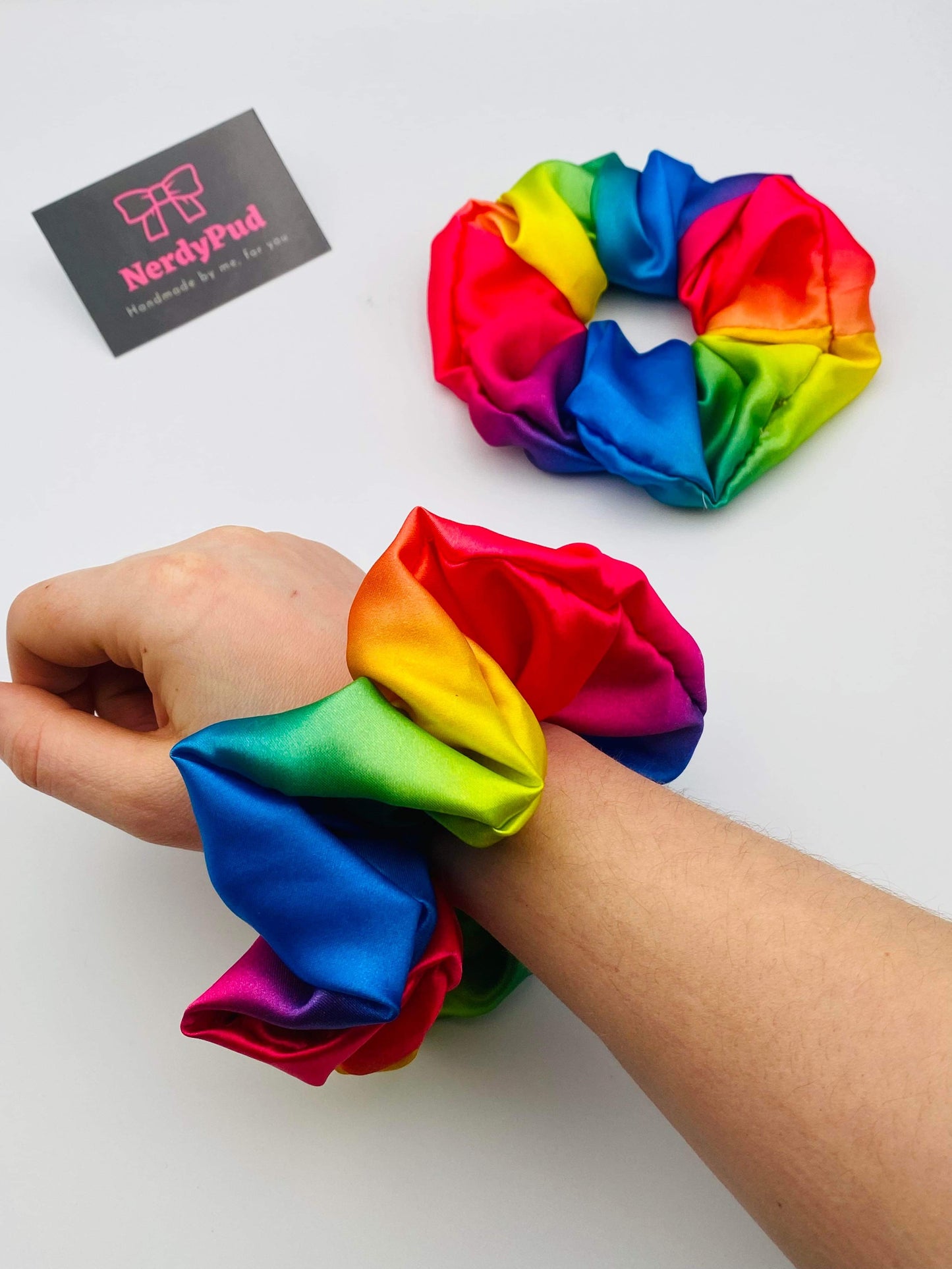 Rainbow Satin Scrunchie