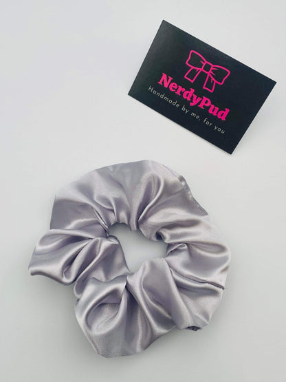 Silver Satin Scrunchie