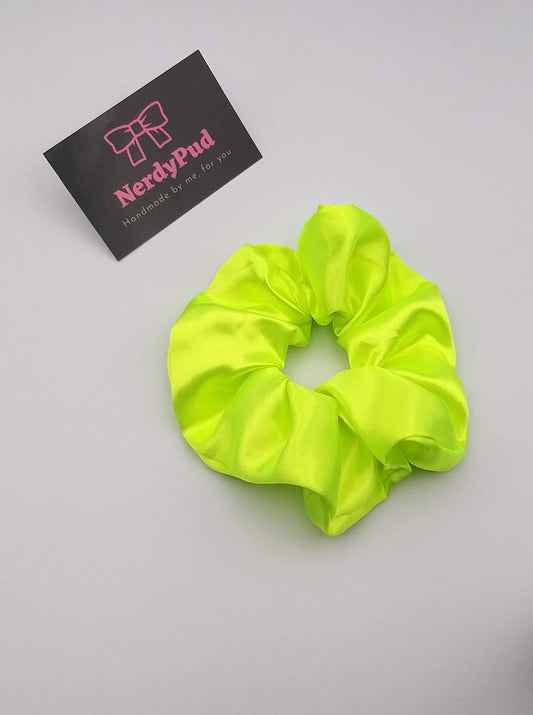 Fluorescent Yellow Satin Scrunchie