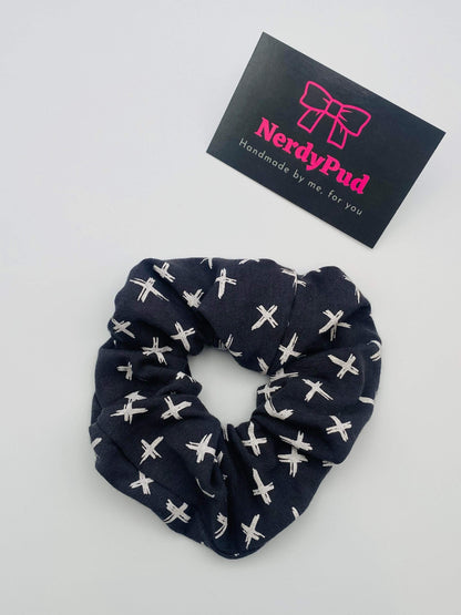 Grey and White Crosses Jersey Scrunchie