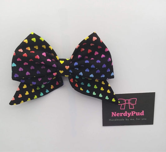 Black Rainbow Hearts Sailor Bow